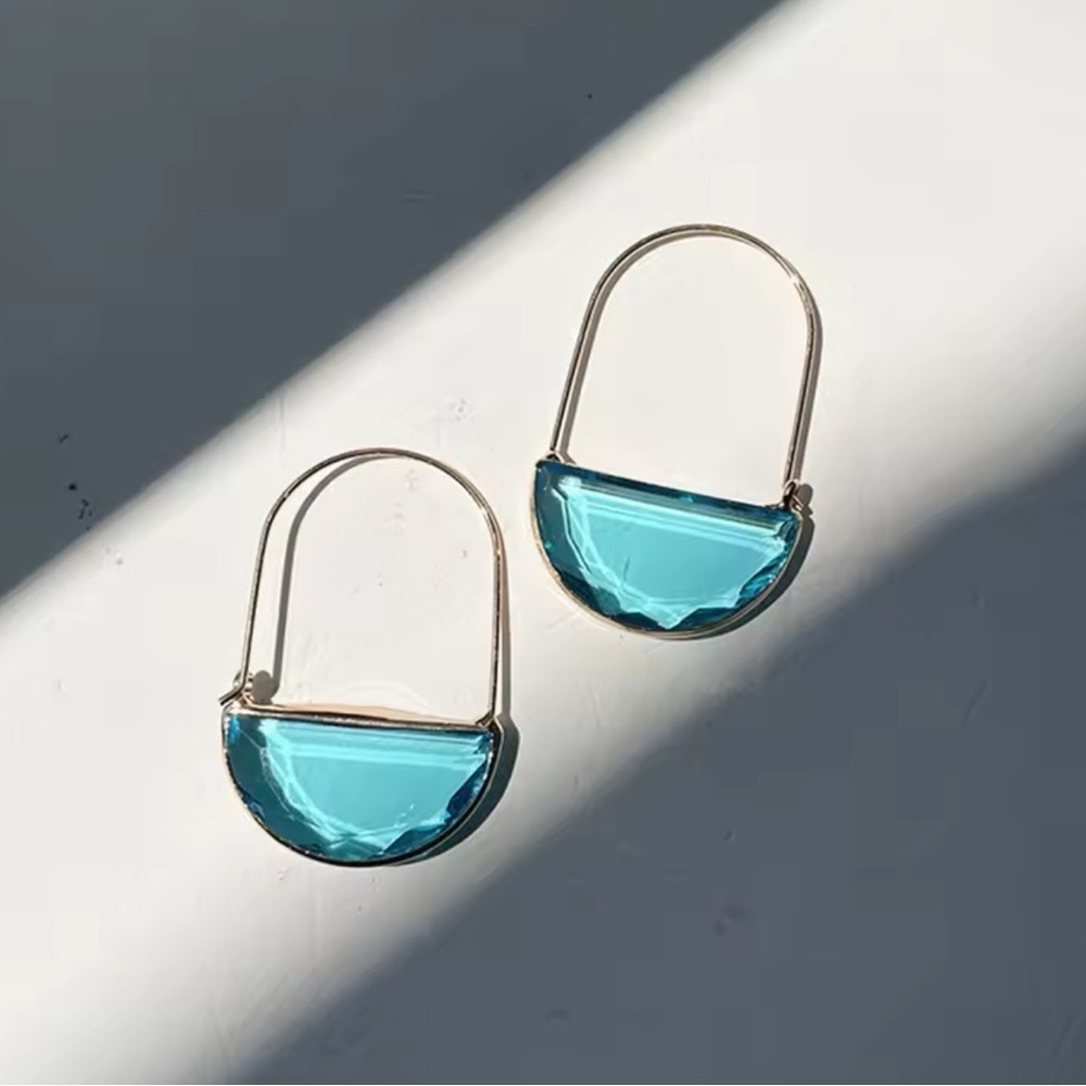 Anthropologie Black Glass Crescent Hoop Earrings - Picture 4 of 7